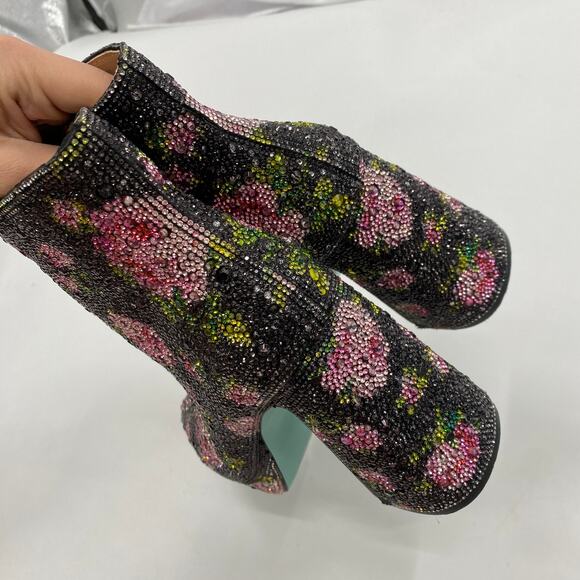 Betsey Johnson Della black floral rhinestone heel booties - Picture 4 of 7